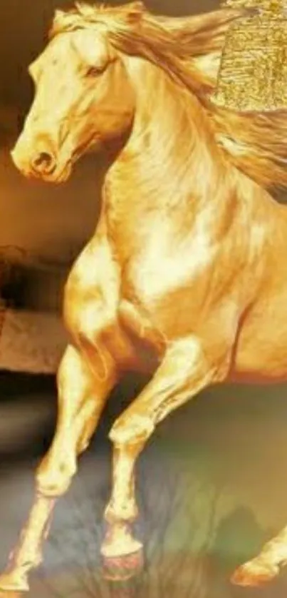 Golden horse mobile wallpaper with flowing mane.