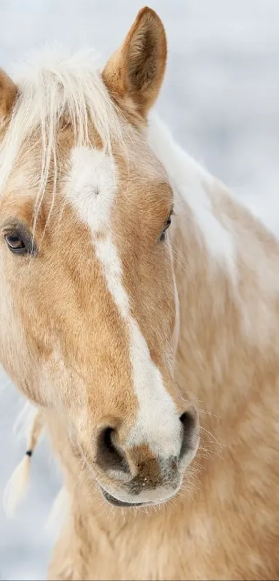 Elegant golden horse portrait with serene background.