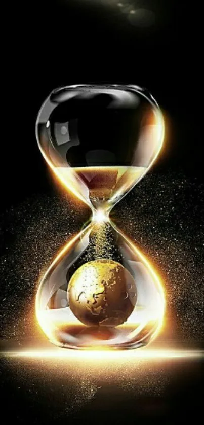 Golden hourglass wallpaper with glowing black background.