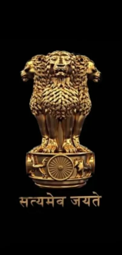 Golden Indian emblem on a black background, symbolizing heritage and power.