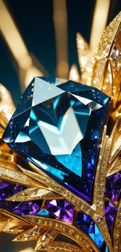 Dazzling blue and gold jewel wallpaper design.