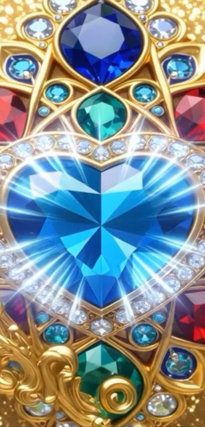 Heart-shaped jewel with gold accents wallpaper