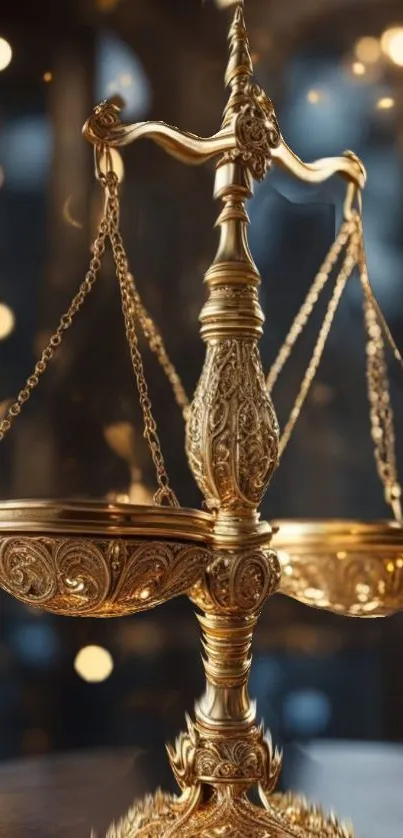 Ornate gold scales of justice with vintage design.