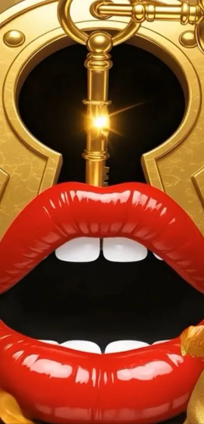 Illustration of red lips with a golden key in a keyhole.