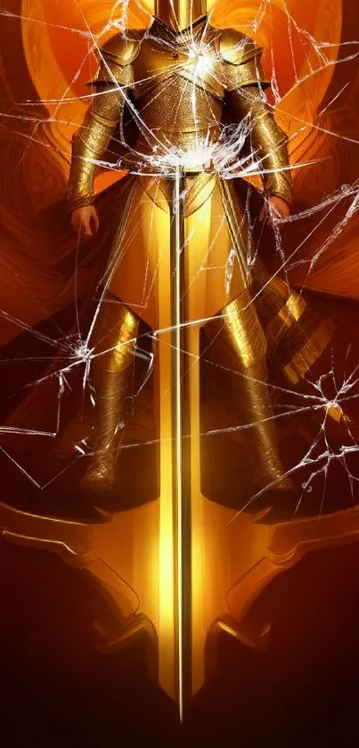 Golden knight in armor as mobile wallpaper.