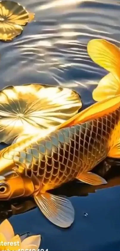 Golden koi fish in a serene pond.