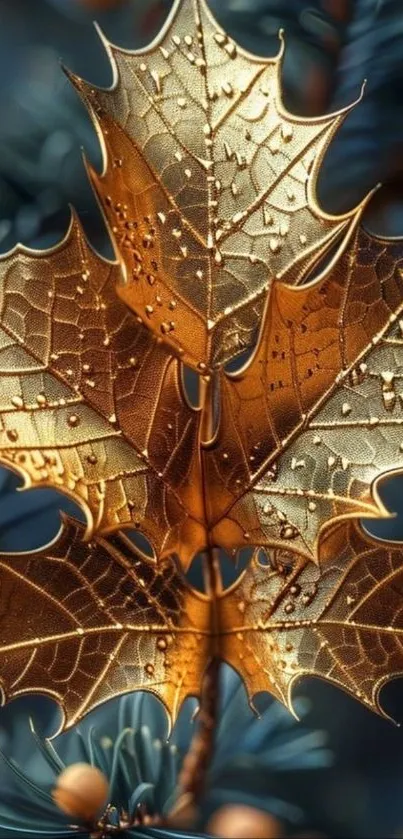 Golden leaf design mobile wallpaper with artistic texture.