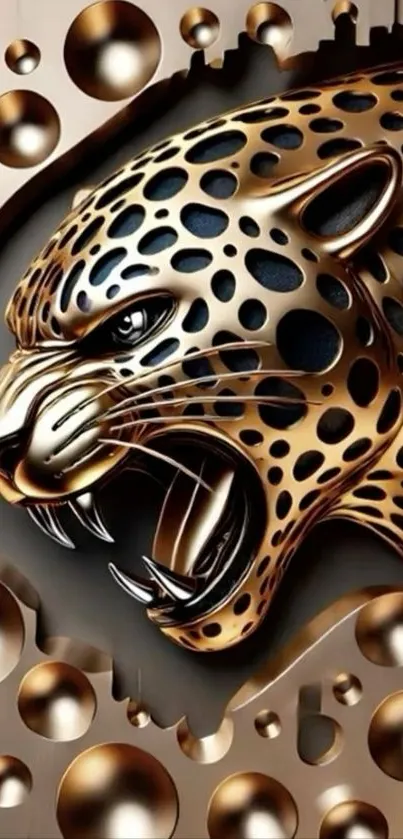 Golden metallic leopard art with intricate design.