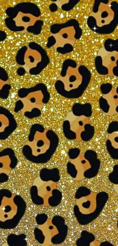 Golden leopard print wallpaper with glittering accents.