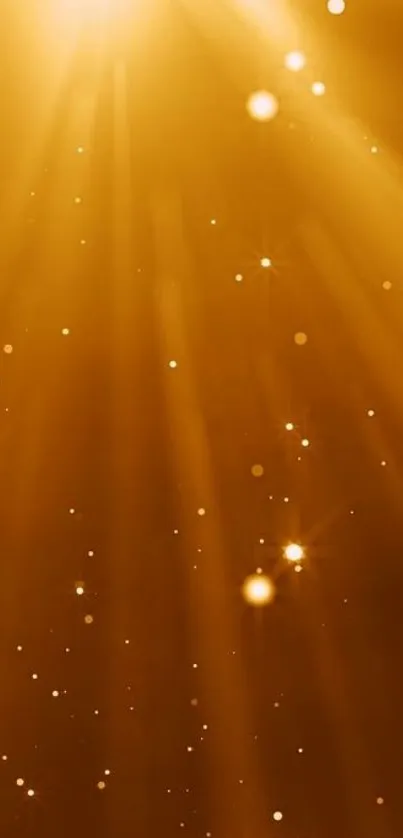 Golden light burst wallpaper with sparkling particles.