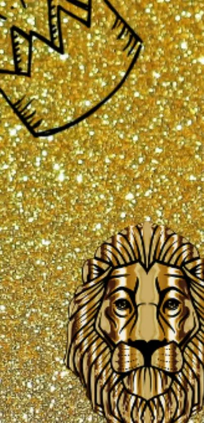 Golden glitter wallpaper featuring a lion and crown design.