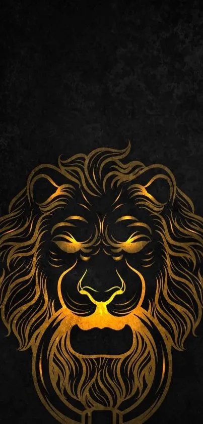 Bold golden lion design on dark phone wallpaper.