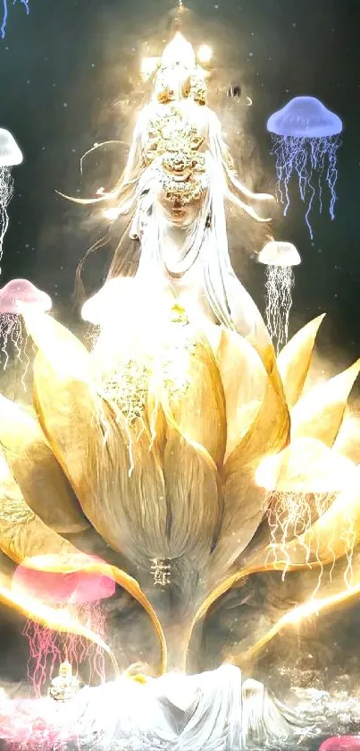 Golden lotus divine art with glowing elements.