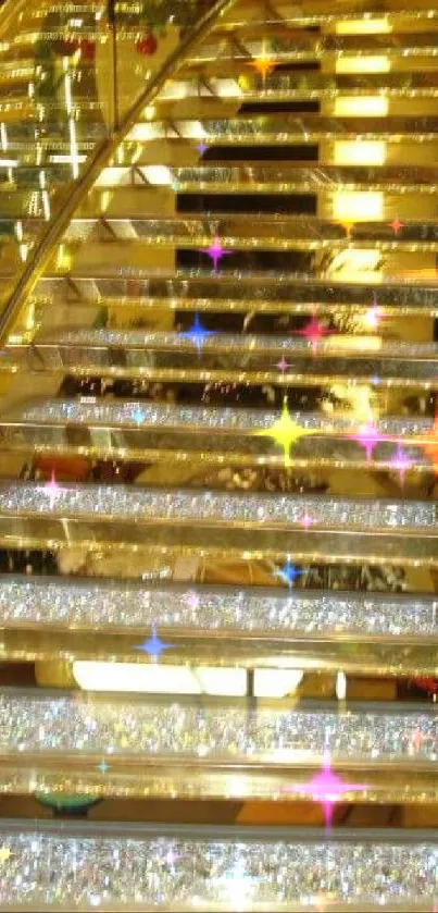 Luxurious golden staircase with sparkling steps.