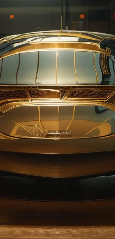 Golden luxury car rear view with sleek design and premium finish.