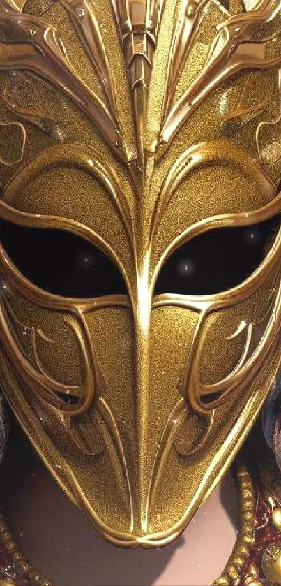 Intricate golden mask with vivid, ornate details, perfect for elegance lovers.