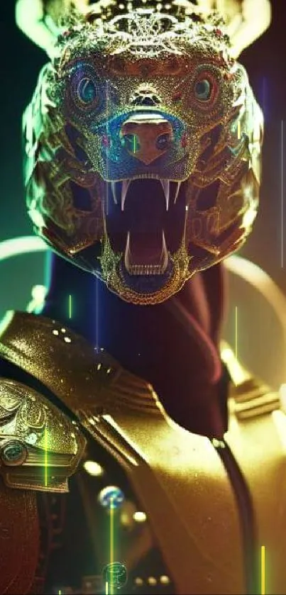 Intricate golden mask design with vivid colors.