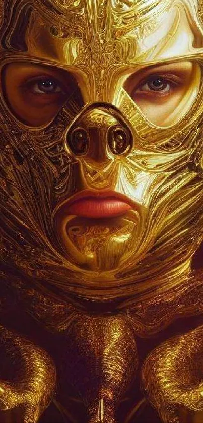 Golden mask with intricate details and mystical allure.