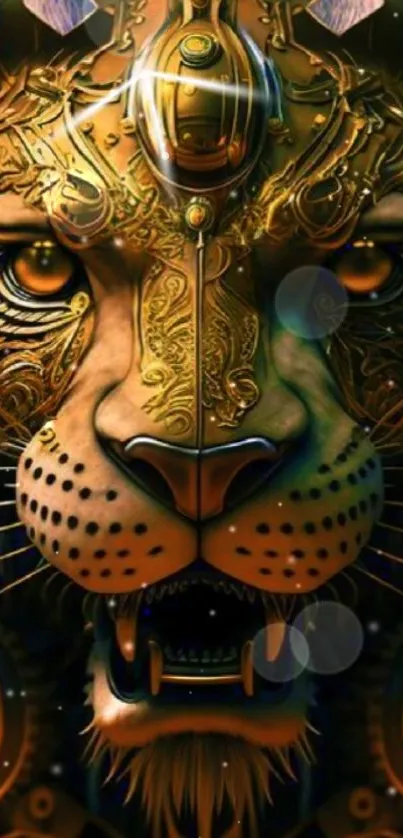 Golden mechanical lion wallpaper for mobile.