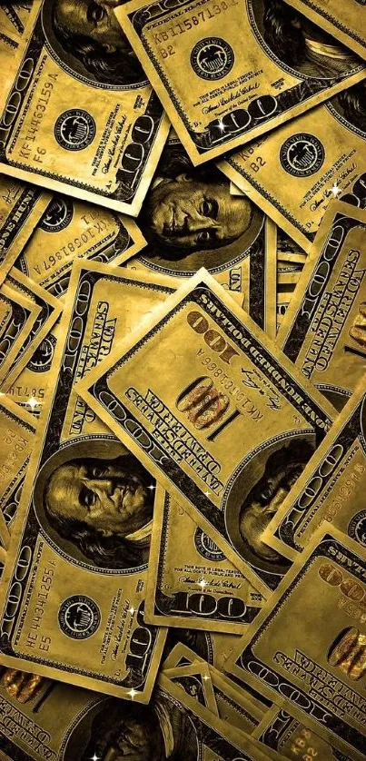 Golden-themed wallpaper with $100 bills.