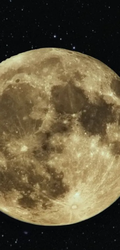 Golden full moon against starry night sky wallpaper.