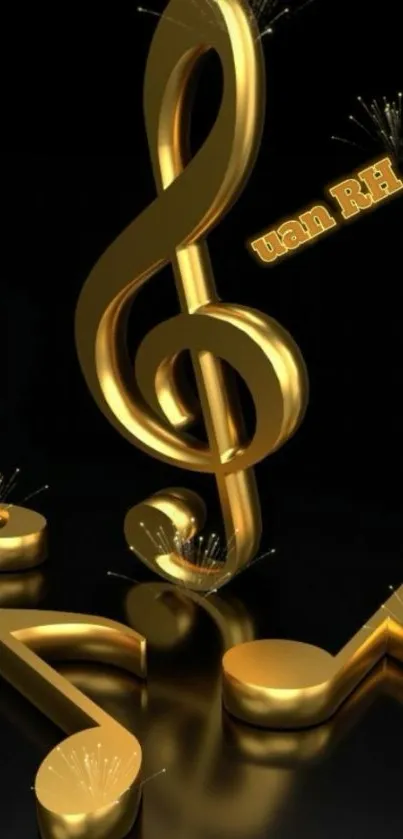 Golden music notes on a dark background create a luxurious aesthetic.