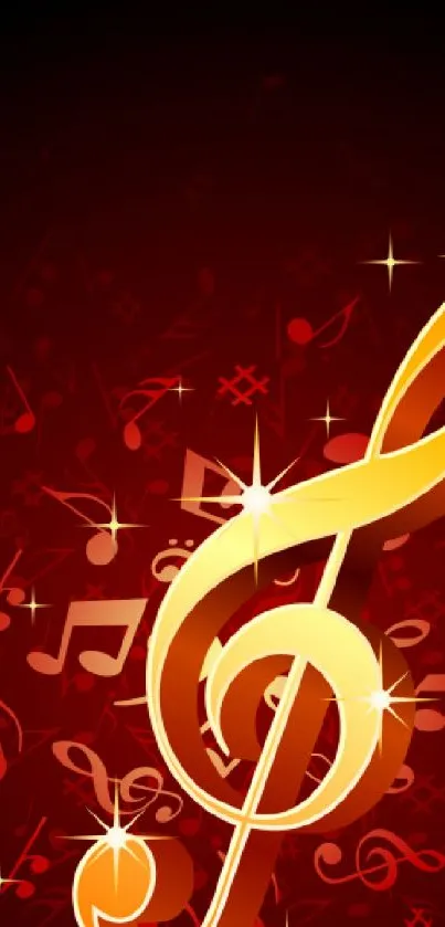 Golden music note on a vibrant red background.