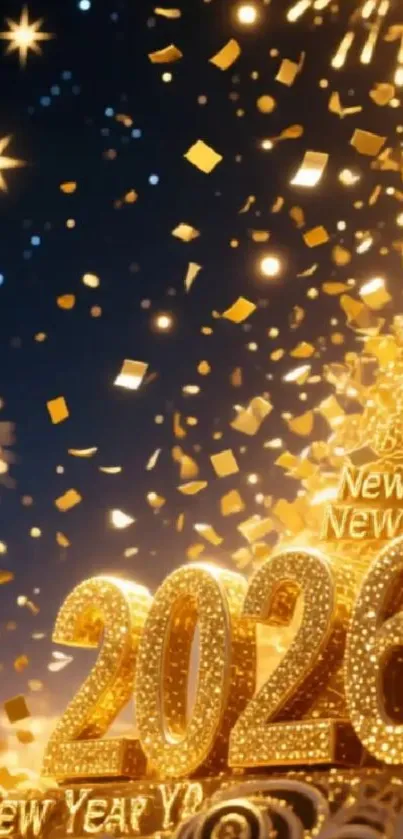 Golden 2026 New Year celebration wallpaper with fireworks.