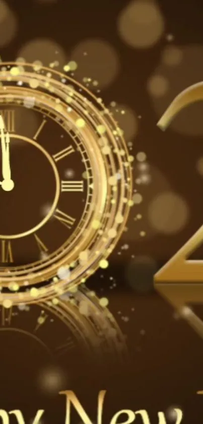 Golden clock and New Year wallpaper with festive glow.