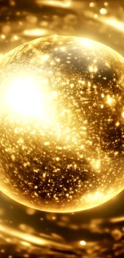 Glowing golden orb with cosmic sparkles for a stunning mobile wallpaper.