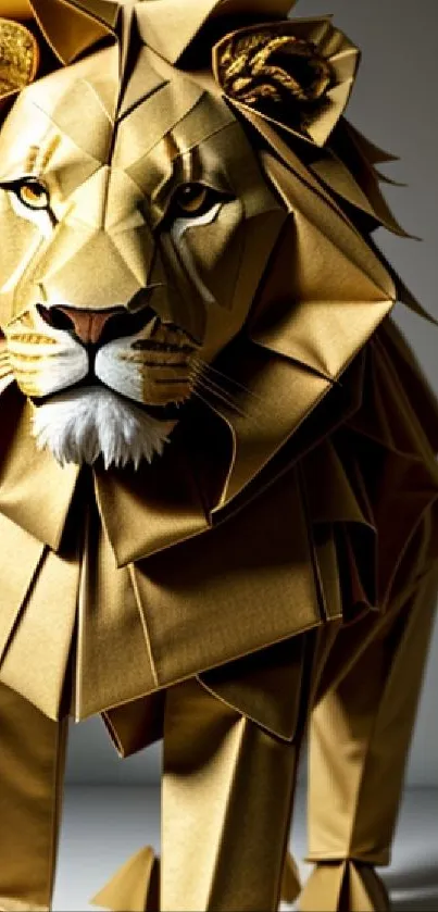 Golden origami lion art wallpaper for mobile phones.