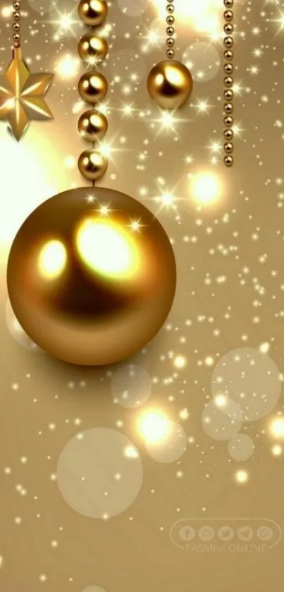 Golden baubles and star mobile wallpaper.