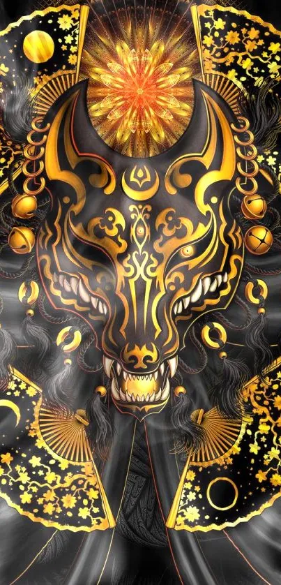 Mobile wallpaper featuring a golden ornamental tiger with intricate designs.