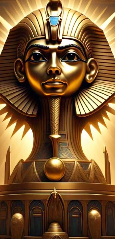 Golden Pharaoh bust statue on mobile wallpaper.