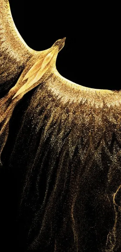 Golden phoenix spreads vibrant wings on a black background.