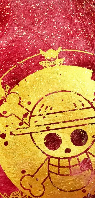 Golden pirate emblem on a red textured background wallpaper.