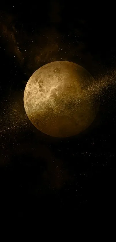 Golden planet in a dark cosmic space wallpaper.