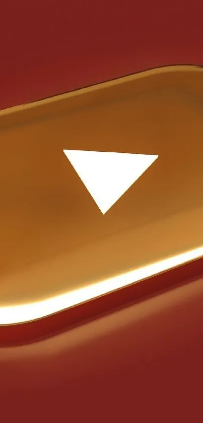 Golden play button on red background.