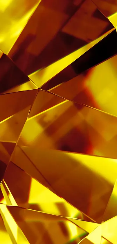 Golden polygonal abstract design wallpaper, vibrant and luxurious.