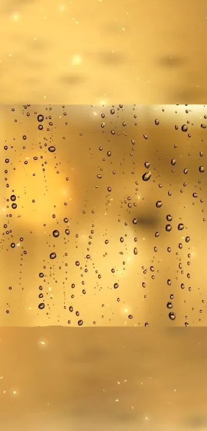 Golden wallpaper with rain droplets and glowing light effect.