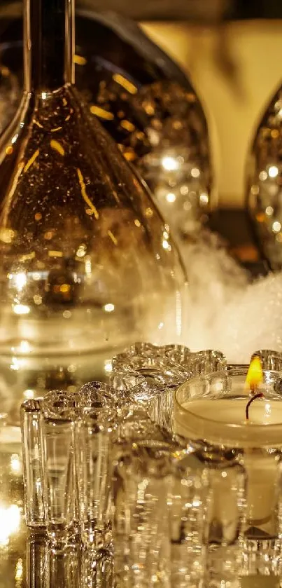 Elegant golden reflections on glass surface mobile wallpaper.