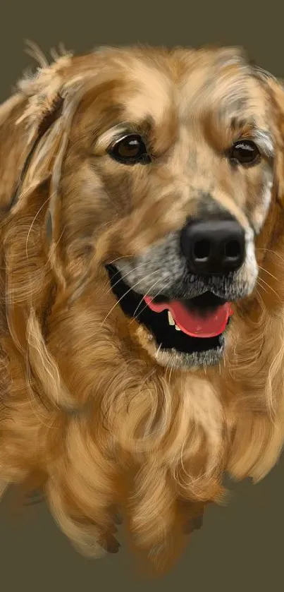 Golden retriever digital art portrait on a brown background.