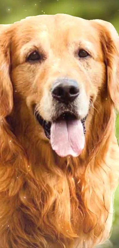 Golden retriever with bright eyes and fluffy fur in mobile wallpaper.