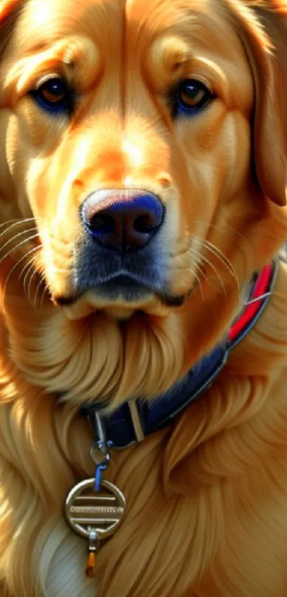 Portrait of a Golden Retriever with detailed and vibrant artwork.