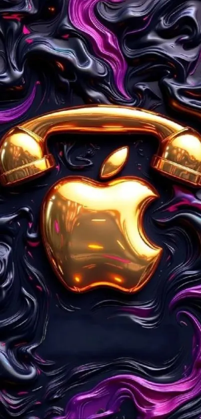 Golden retro phone design with abstract background.