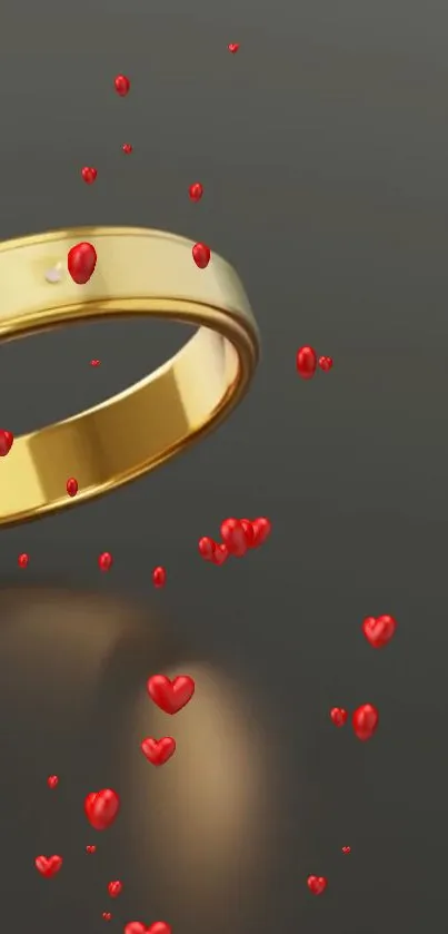 Gold ring with red hearts mobile wallpaper.