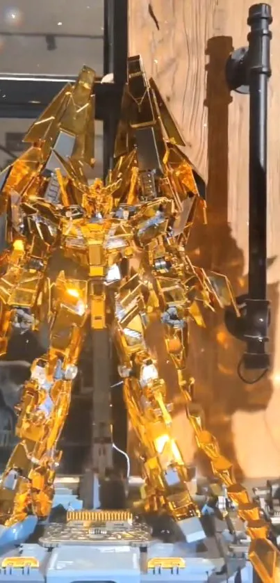 Golden robot display with shiny metallic details.