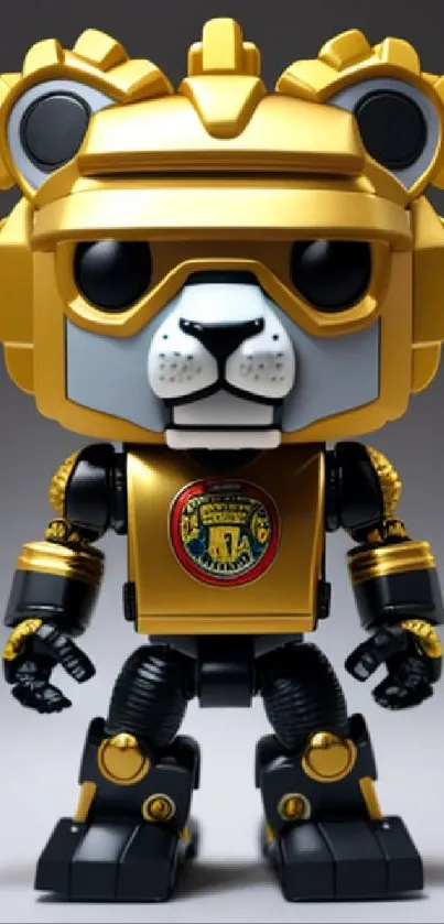 Golden robot lion with metallic and digital design.