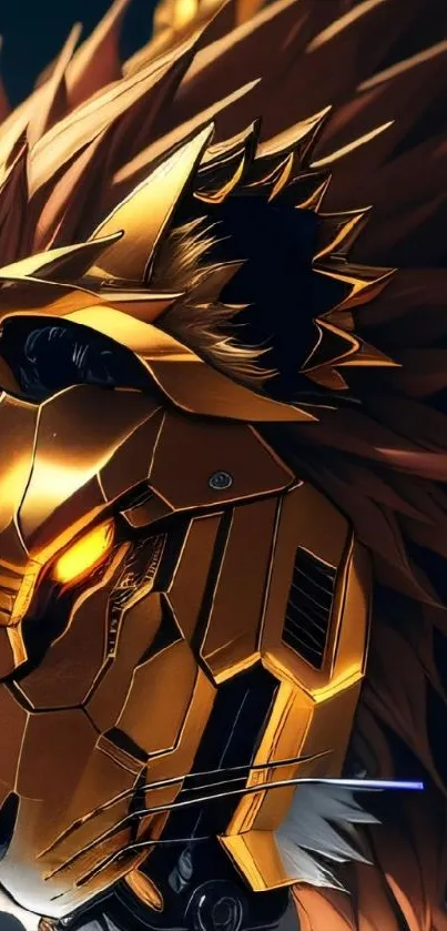 Golden robotic lion wallpaper with intricate details and futuristic design.