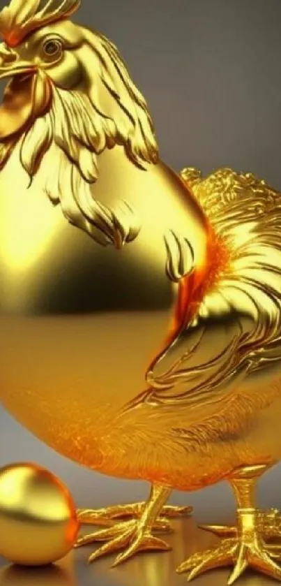 Golden rooster with egg on a sleek background.